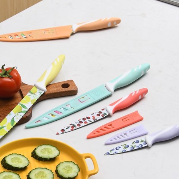 10 pc - Multicolored Fruit Kitchen Knife Set - Nonstick w/ 5 Blade Guards - Picture 10 of 11
